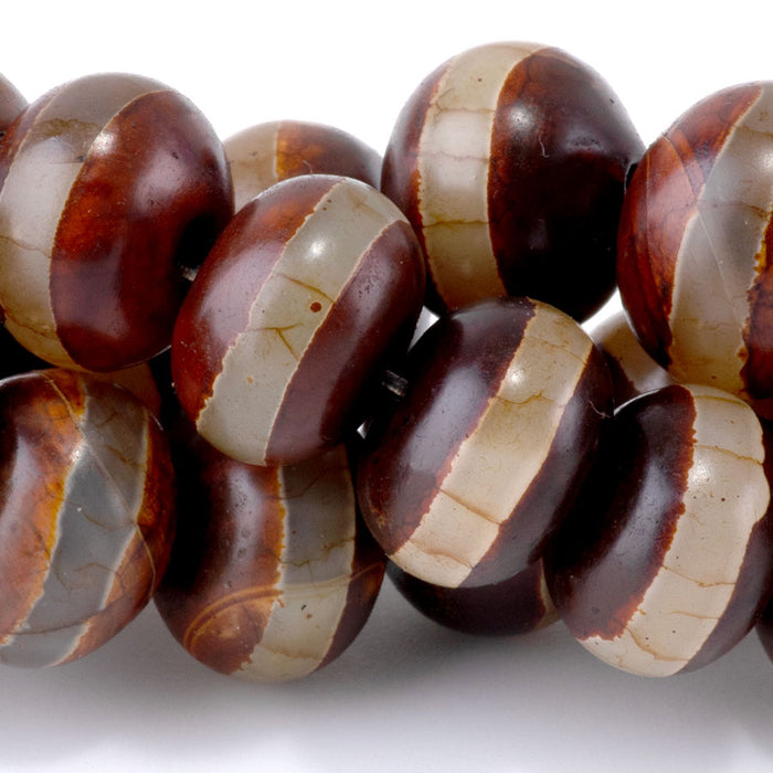 DZI Agate 10x14mm Rondelle Brown Line - 12-14 Inch