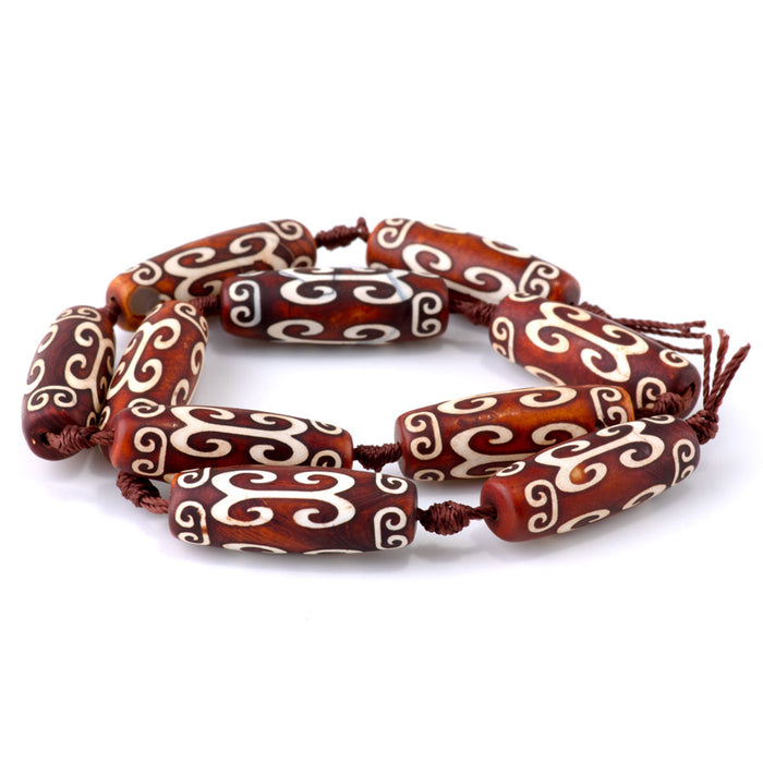 DZI Agate 10x30mm Auspicious Cloud Barrel Red - 15-16 Inch