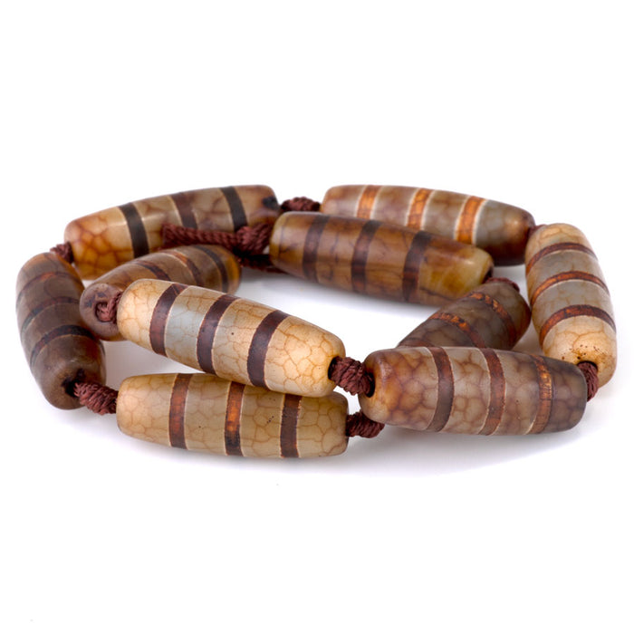 DZI Agate 10x30mm Line Barrel Brown - 14-15 Inch