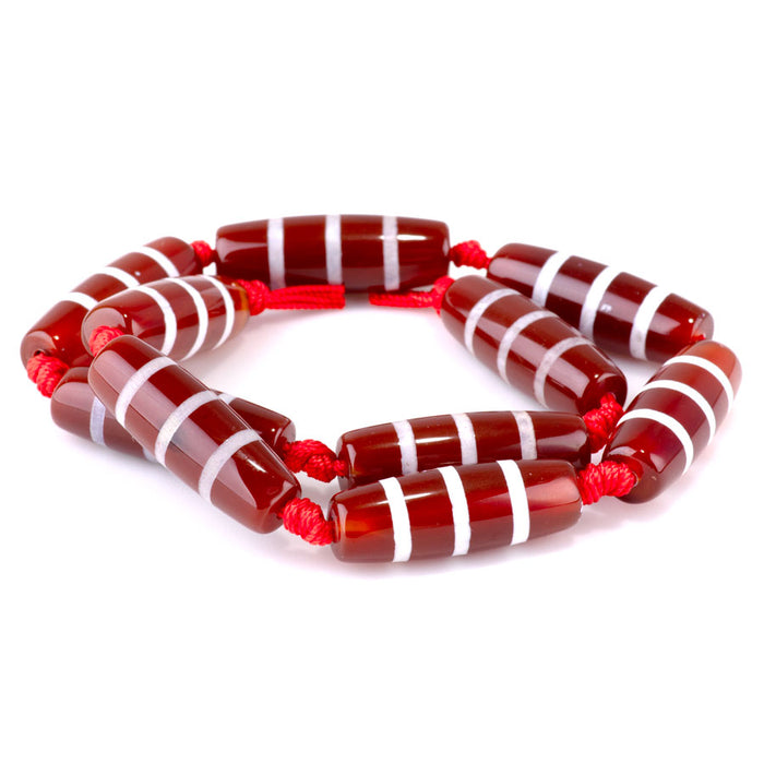 DZI Agate 10x30mm Line Barrel Red - 14-15 Inch