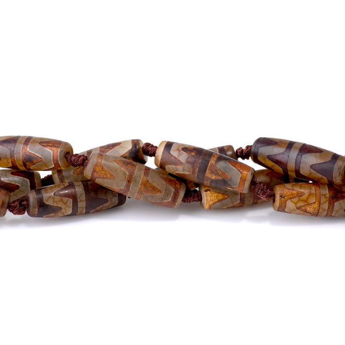 DZI Agate 10x30mm Tiger Teeth Barrel Brown - 14-15 Inch