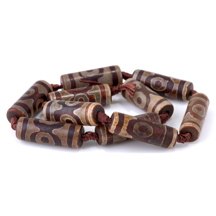 DZI Agate 10x30mm Three Eye Tube Brown - 15-16 Inch