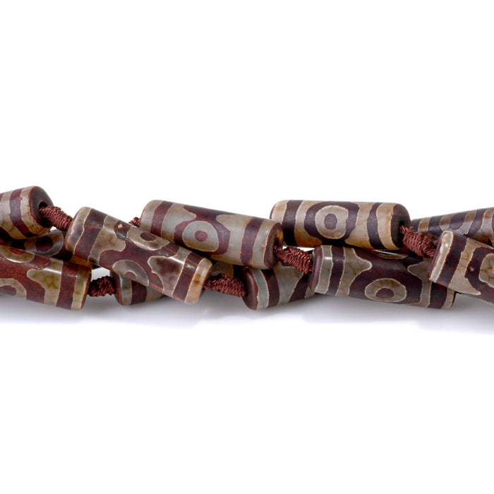 DZI Agate 10x30mm Three Eye Tube Brown - 15-16 Inch