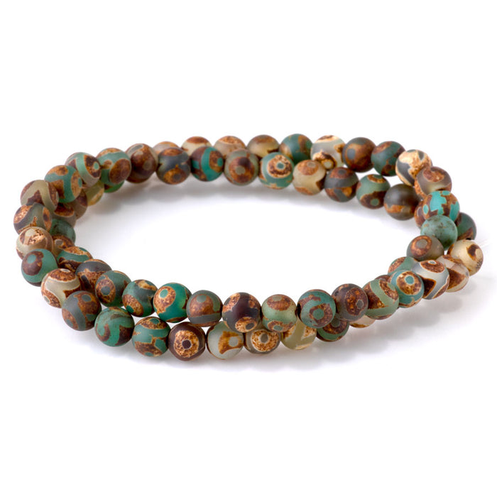 DZI Eye Agate 6mm Round Dark Green - 15-16 Inch