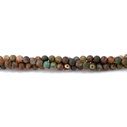 This is a Dakota Stones 6mm DZI Eye Agate Dark Green Gemstone strand with round beads in 15-16 inch strand.