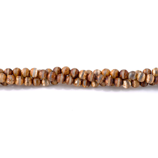 This is a Dakota Stones 6mm DZI Line Agate Brown Gemstone strand with round beads in 15-16 inch strand.