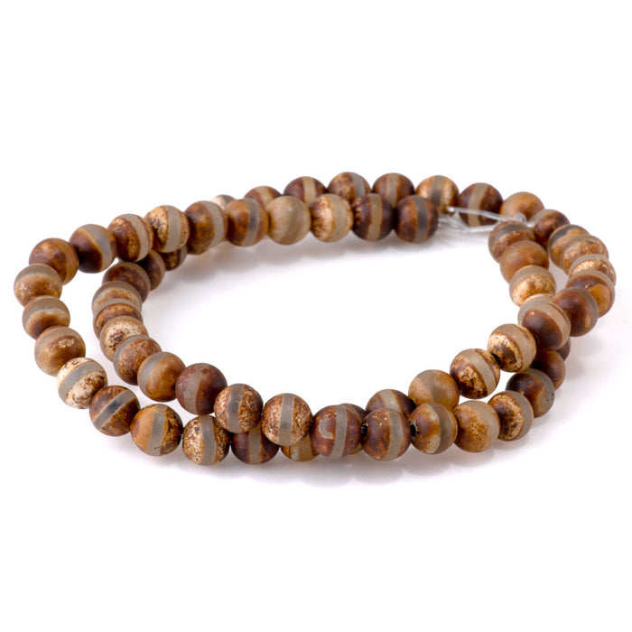 DZI Line Agate 6mm Round Brown - 15-16 Inch