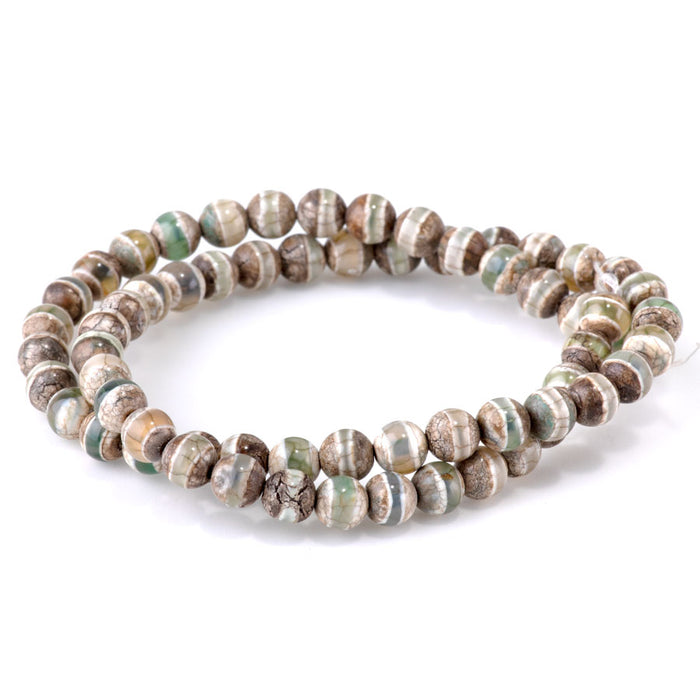 DZI Line Agate 6mm Round Green - 15-16 Inch