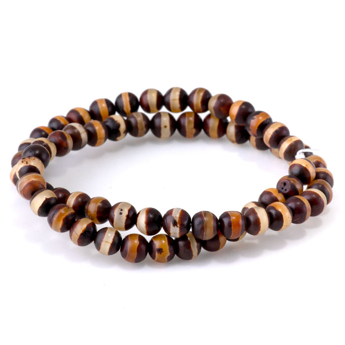 DZI Line Agate 6mm Round Red Brown - 15-16 Inch