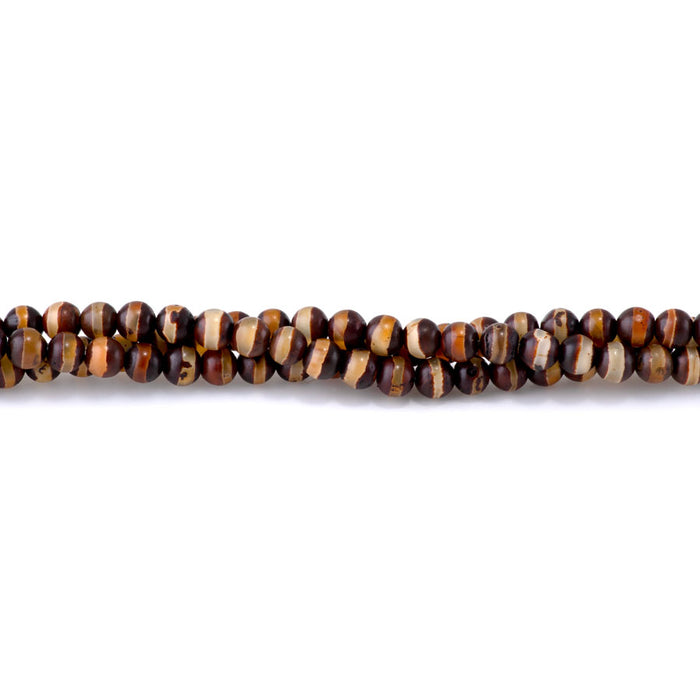 DZI Line Agate 6mm Round Red Brown - 15-16 Inch