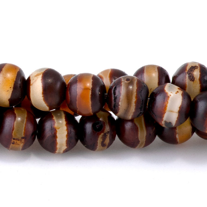 DZI Line Agate 6mm Round Red Brown - 15-16 Inch