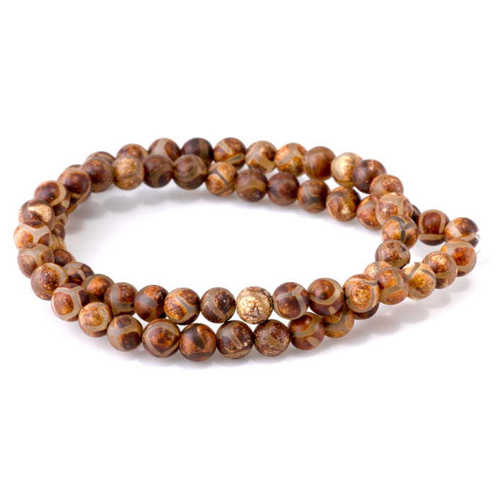 DZI Turtle Agate 6mm Round Brown- 15-16 Inch