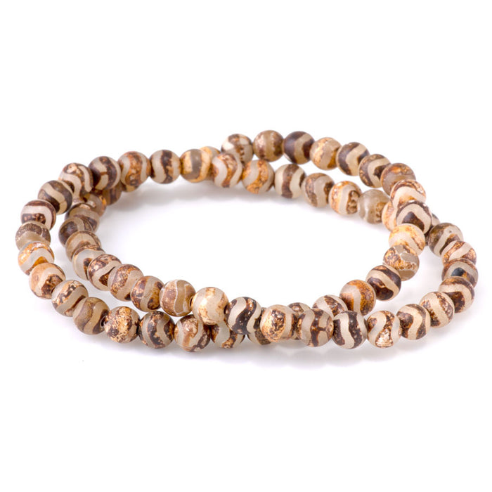 DZI Wave Agate 6mm Round Brown - 15-16 Inch