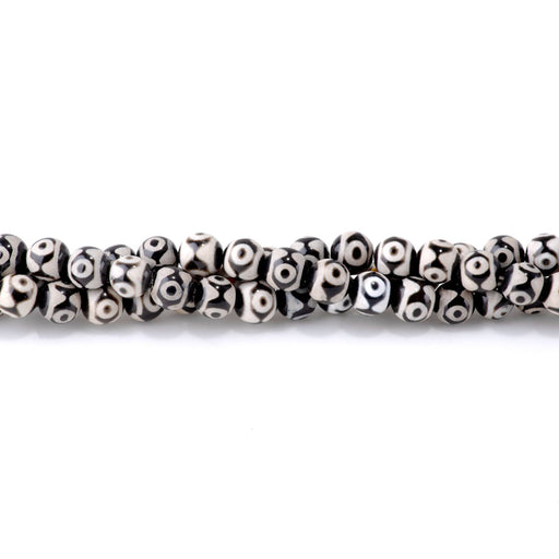 This is a Dakota Stones 8mm DZI Three Eye Agate Black Gemstone strand with round beads in 15-16 inch strand.