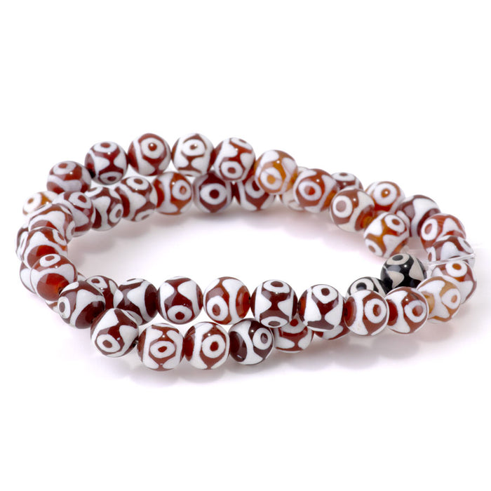 DZI Three Eye Agate 8mm Round Red - 12-14 Inch