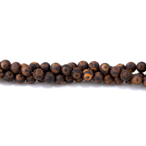This is a Dakota Stones 8mm DZI Eye Agate Black Brown Gemstone strand with round beads in 15-16 inch strand.