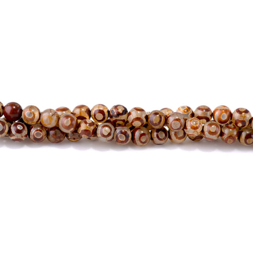 This is a Dakota Stones 8mm DZI Eye Agate Brown Gemstone strand with round beads in 15-16 inch strand.