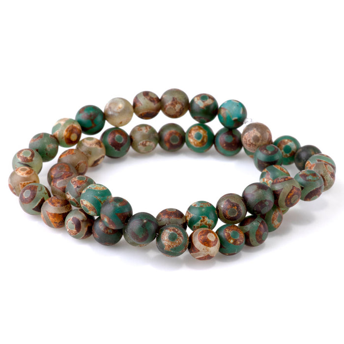 DZI Eye Agate 8mm Round Dark Green - 14-15 Inch