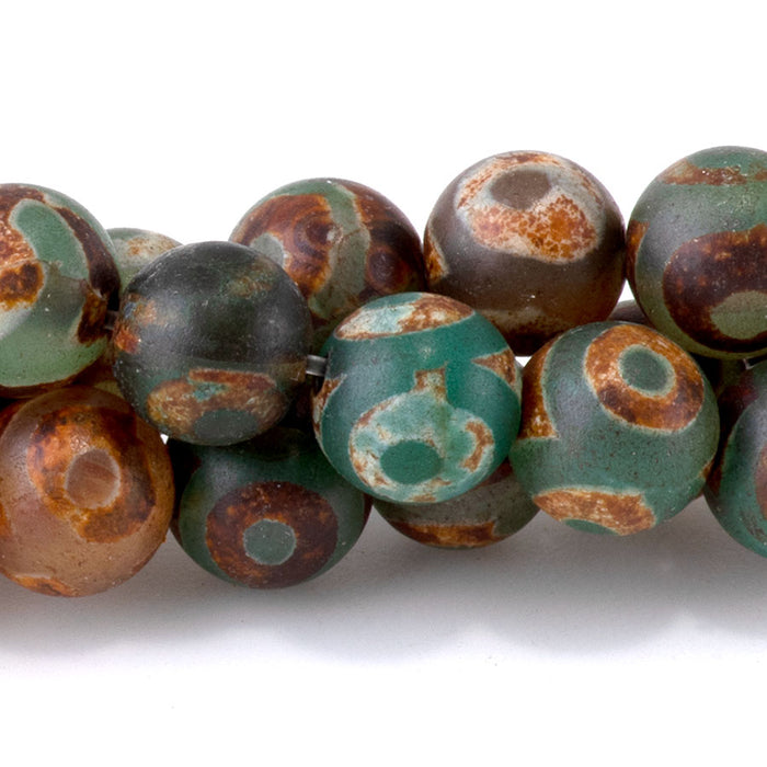 DZI Eye Agate 8mm Round Dark Green - 14-15 Inch