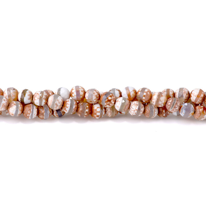 DZI Line Agate 8mm Faceted Round Brown White - 15-16 Inch