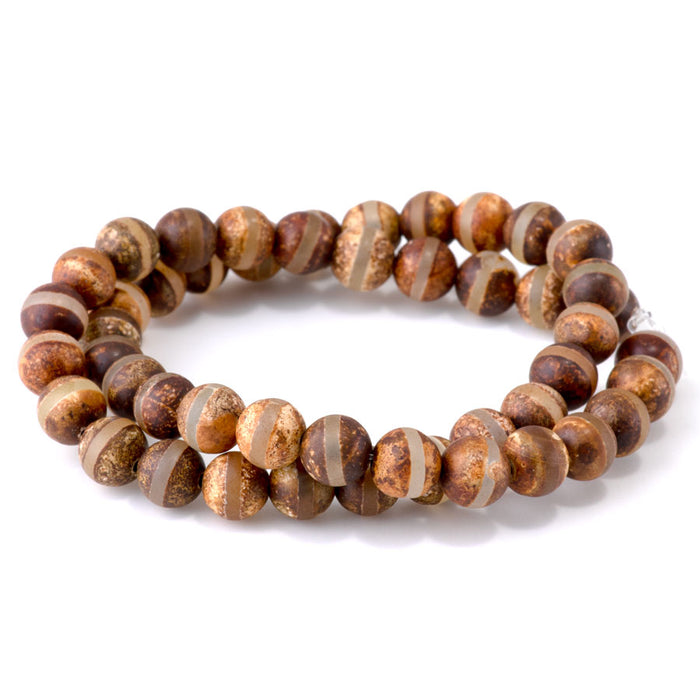 DZI Line Agate 8mm Round Brown - 15-16 Inch