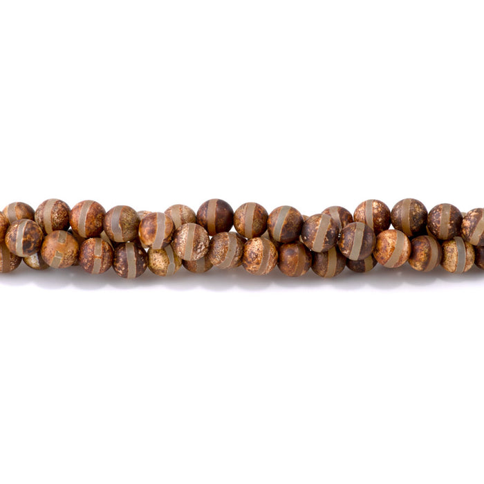 DZI Line Agate 8mm Round Brown - 15-16 Inch