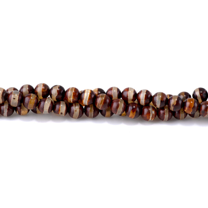 DZI Line Agate 8mm Round Red Brown- 15-16 Inch