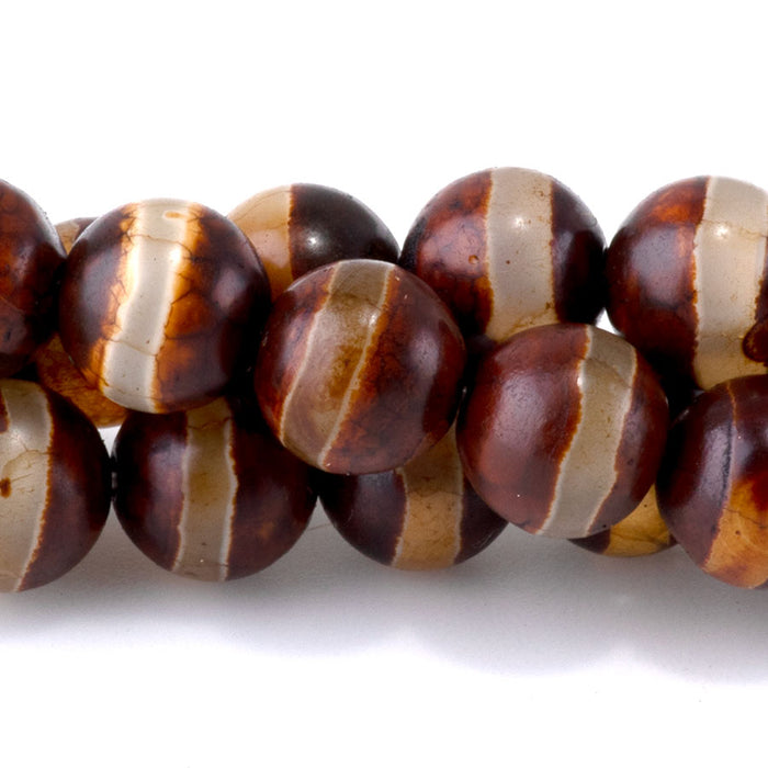 DZI Line Agate 8mm Round Red Brown- 15-16 Inch