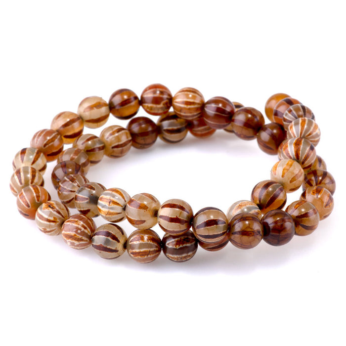 DZI Watermelon Agate 8mm Round Brown - 15-16 Inch