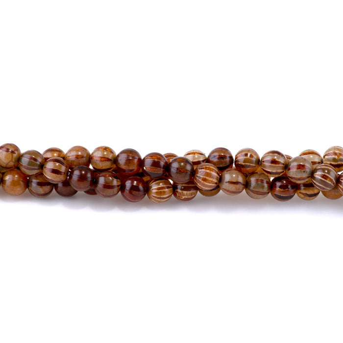 DZI Watermelon Agate 8mm Round Brown - 15-16 Inch