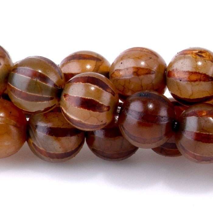 DZI Watermelon Agate 8mm Round Brown - 15-16 Inch