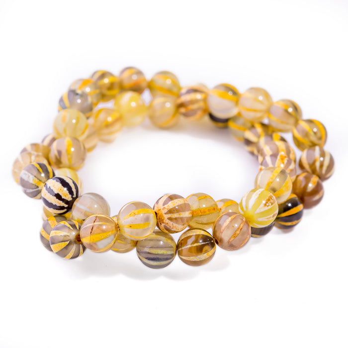 DZI Agate 8mm Round Watermelon Yellow/Black - 15-16 Inch