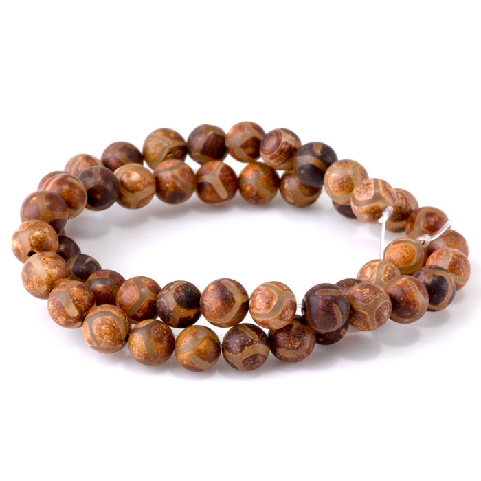 DZI Turtle Agate 8mm Round Brown- 15-16 Inch