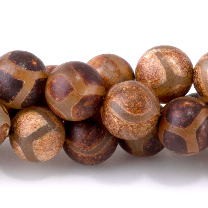 DZI Turtle Agate 8mm Round Brown- 15-16 Inch