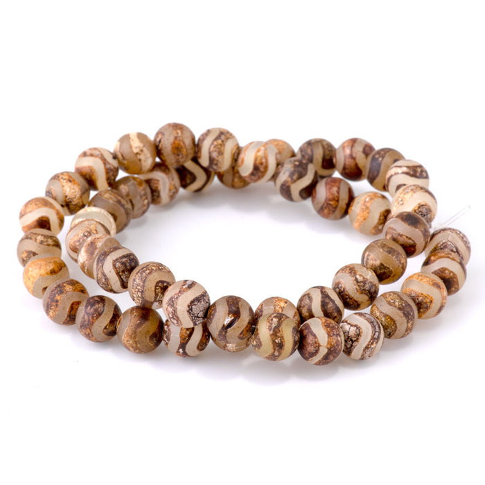 DZI Wave Agate 8mm Round Brown - 15-16 Inch