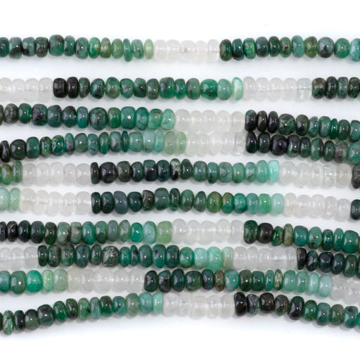 This is a Dakota Stones 2-5mm Emerald Banded Gemstone strand with irregular rondelle beads in 15-16 inch strand.