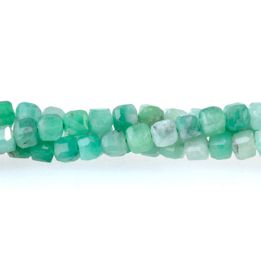 This is a Dakota Stones 3mm Emerald Gemstone strand with AA grade table-cut cube beads in 15-16 inch strand.