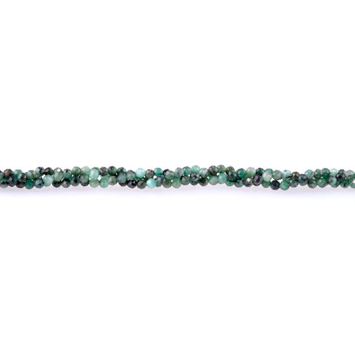 This is a Dakota Stones 3mm Emerald Gemstone strand with A grade faceted round beads in 15-16 inch strand.