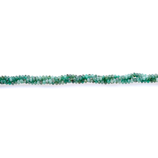 This is a Dakota Stones 3mm Emerald Gemstone strand with AAA grade faceted rondelle beads in 15-16 inch strand.