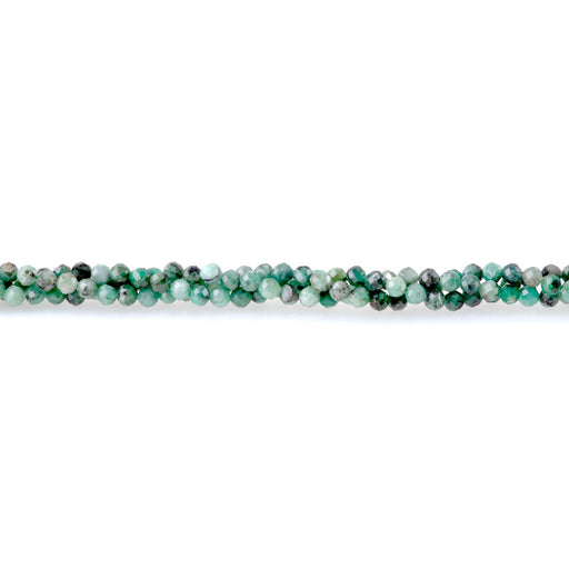 This is a Dakota Stones 4mm Emerald Gemstone strand with faceted round beads in 15-16 inch strand.
