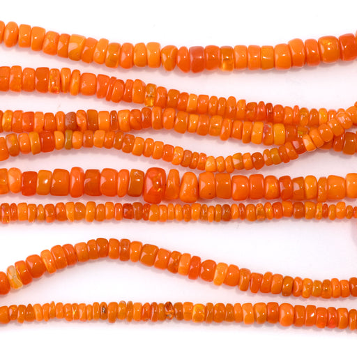 This is a Dakota Stones 1-8mm Ethiopian Opal Orange Gemstone strand with dyed rondelle beads in 17 inch strand.