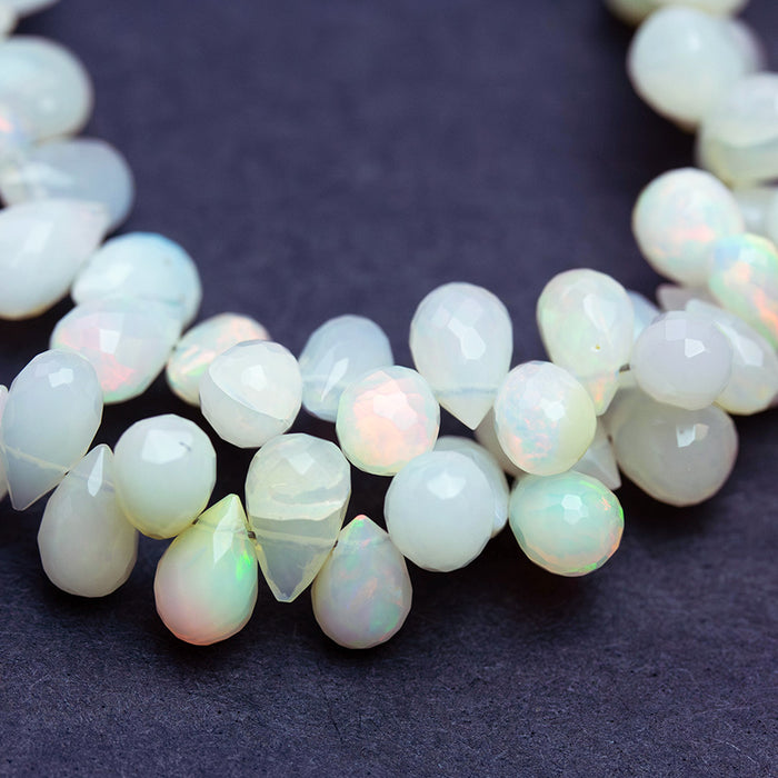 Ethiopian Opal 4x6-7x10mm Drop Faceted White - 15-16 Inch