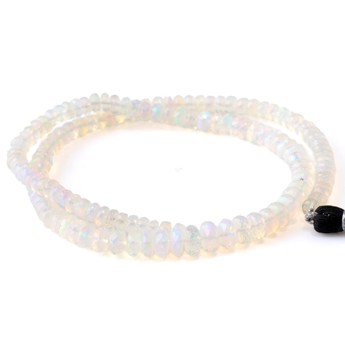 White Ethiopian Opal 5x8mm Graduated Faceted Rondelle - 15-16 Inch