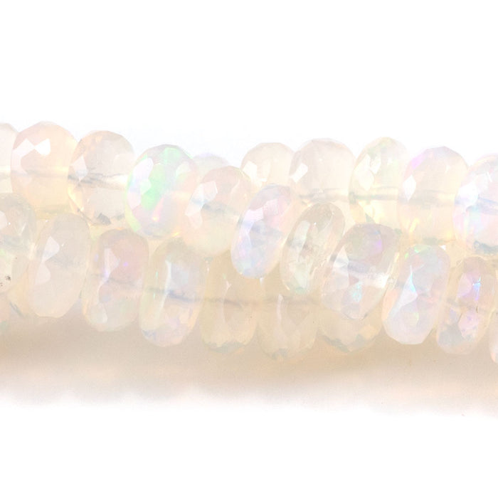 White Ethiopian Opal 5x8mm Graduated Faceted Rondelle - 15-16 Inch