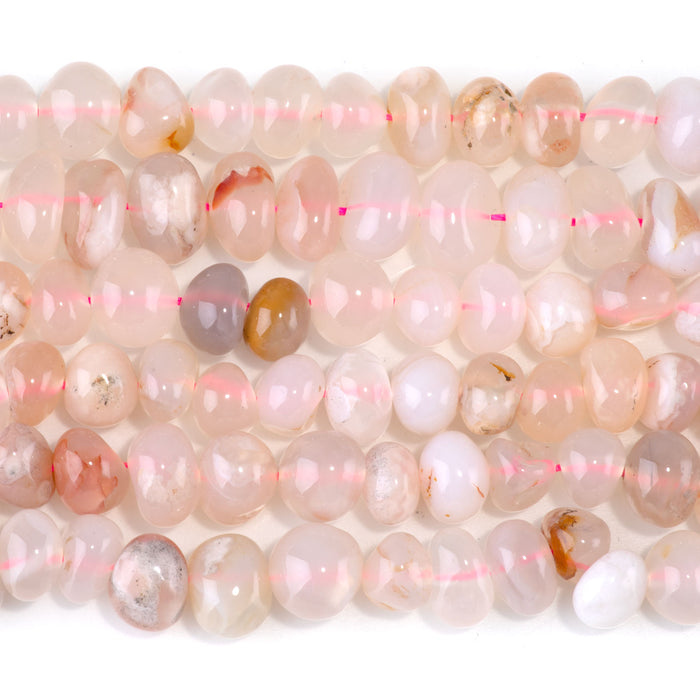 Flower Agate 8x10-9x13mm Side Drilled Pebble - 15-16 Inch