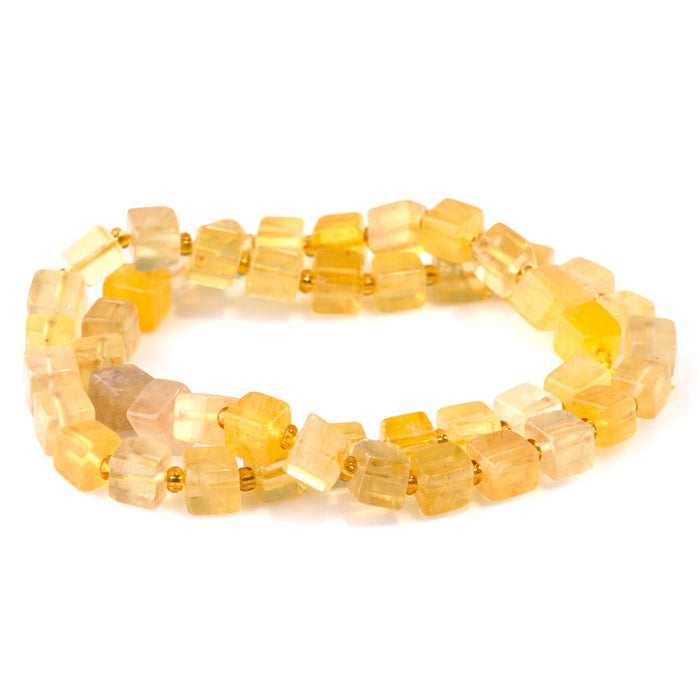 Yellow Fluorite 4-6mm Irregular Cube - 15-16 Inch