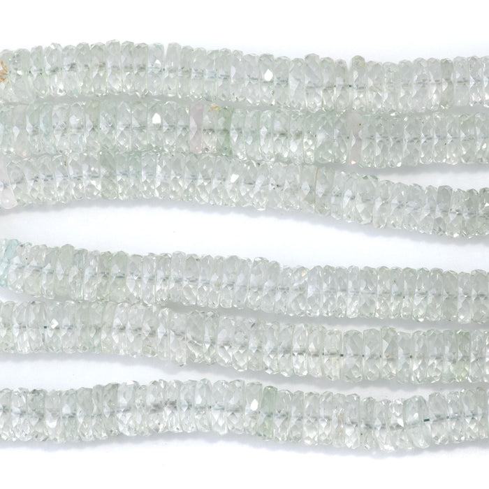 Green Amethyst (Prasiolite) 2-3x6-7mm Faceted Irregular Tyre Beads - 8-Inch