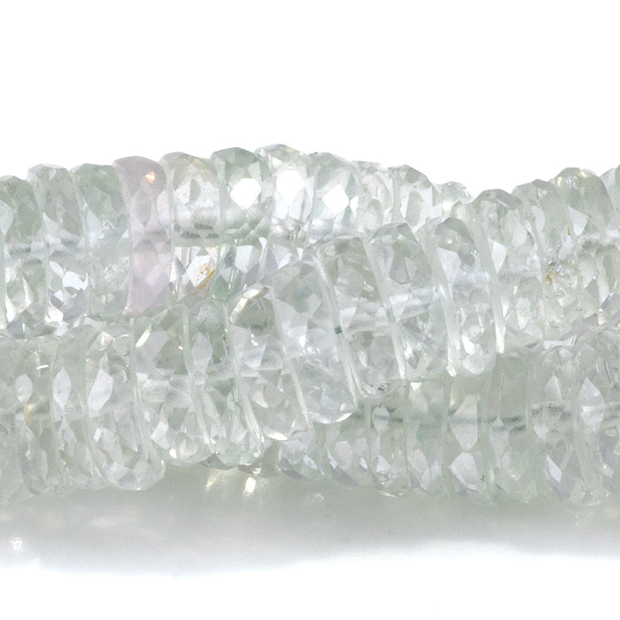 Green Amethyst (Prasiolite) 2-3x6-7mm Faceted Irregular Tyre Beads - 8-Inch