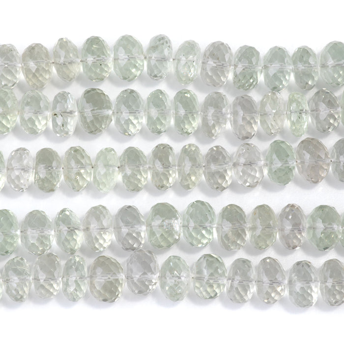 Green Amethyst 5-7x9-10mm Faceted Irregular Rondelle Bead - 8-Inch