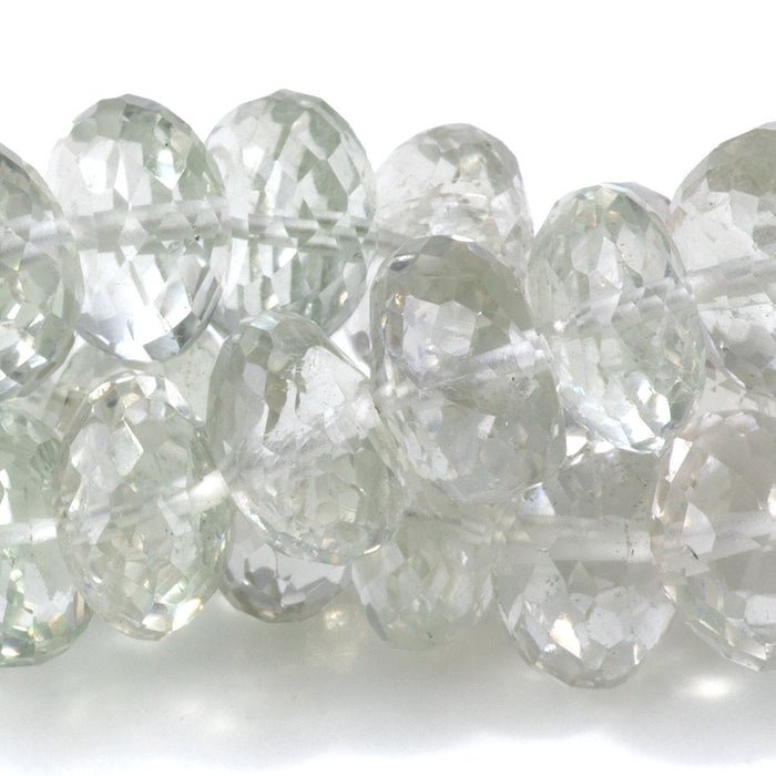 Green Amethyst 5-7x9-10mm Faceted Irregular Rondelle Bead - 8-Inch